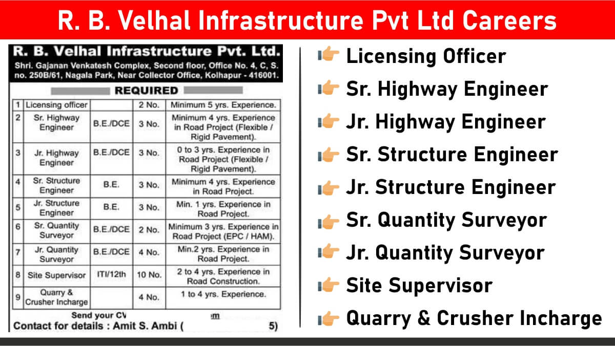 R. B. Velhal Infrastructure Pvt Ltd Careers