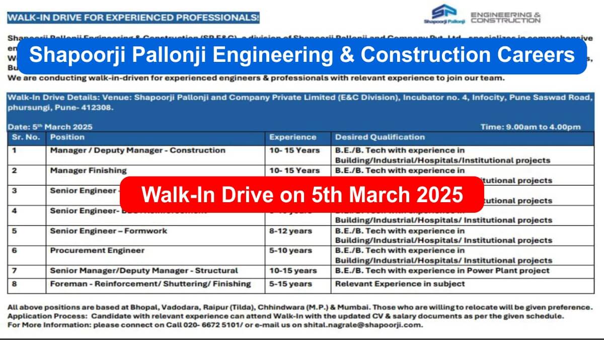 Shapoorji Pallonji Engineering & Construction Careers